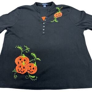 3/4 Sleeve  Black Pumpkin Deco Shirt, Halloween, Vintage, Size XXL, 27.5 x 23